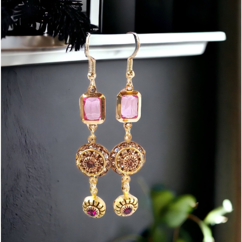 Pink Swarovski Earrings Vintage Rose Topaz Gold